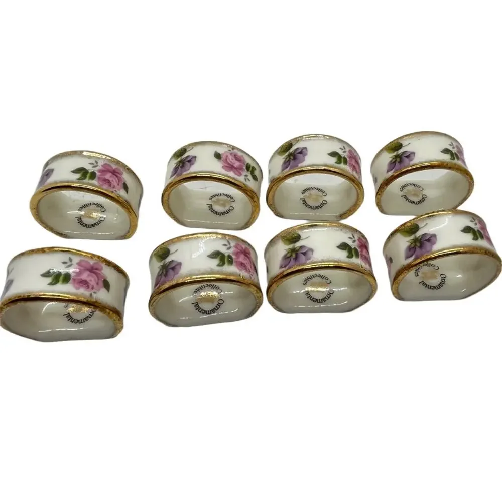 Floral Napkin Rings Ceramic Victorian Vibes Vintage 80s Ornamental Collectibles